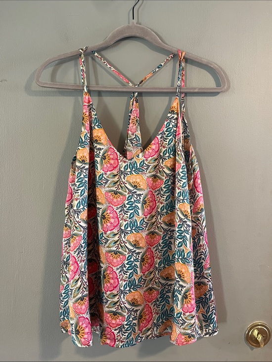 Lavender Brown Tops - Lavender Brown 100% Silk Floral Strappy Tank Size M